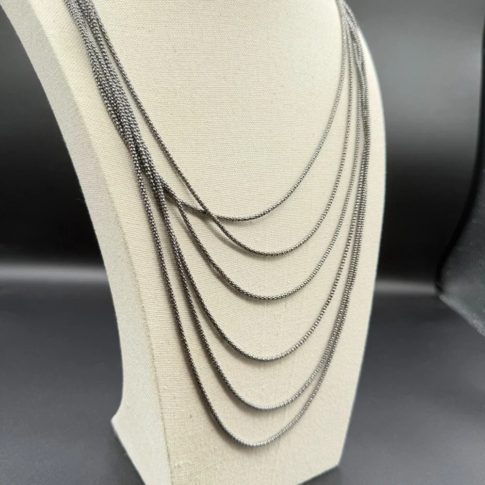 Multi Strand Silver Tone Chain Necklace Layered Draped Knot Statement Jewelry
